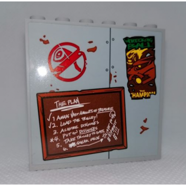 light bluish gray panel 1 x 6 x 5 with the plan checklist and poster wrecking ball the champion pattern sticker - set 75977