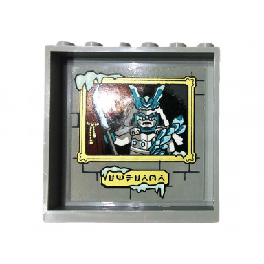light bluish gray panel 1 x 6 x 5 with framed picture of ice emperor runes and brick wall pattern on inside sticker - set 70678