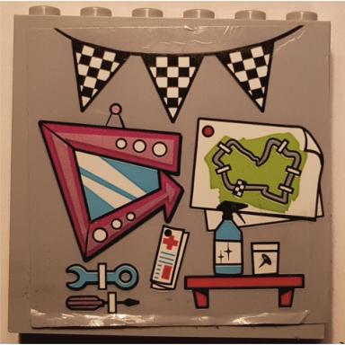 light bluish gray panel 1 x 6 x 5 with tools race track map and checkered flag pattern sticker - set 41352