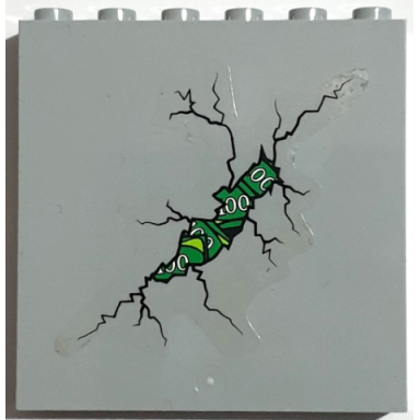 light bluish gray panel 1 x 6 x 5 with cracks and broken wall exposing green 100 banknotes pattern sticker - set 40110