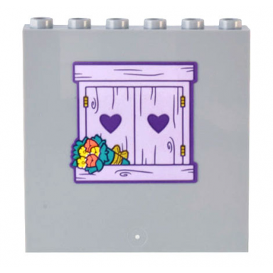 light bluish gray panel 1 x 6 x 5 with dark purple and lavender shuttered window hearts and bouquet of flowers pattern sticker - set 43205