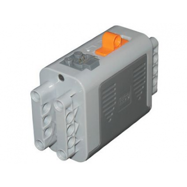 light bluish gray electric 9v battery box 4 x 11 x 7 pf with orange switch and dark bluish gray covers
