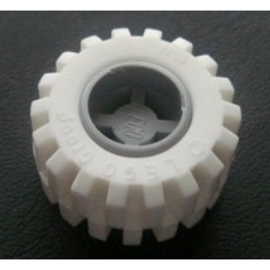 light bluish gray wheel 11mm d x 12mm hole notched for wheels holder pin with white tire 21mm d x 12mm - offset tread small wide 6014b 6015