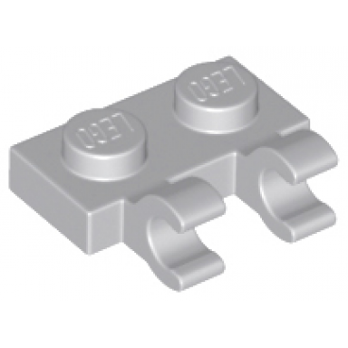 light bluish gray plate modified 1 x 2 with 2 open o clips horizontal grip