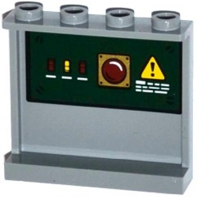 light bluish gray panel 1 x 4 x 3 with side supports - hollow studs with switches red light and danger sign on dark green background pattern on inside sticker - set 70735