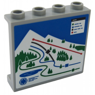 light bluish gray panel 1 x 4 x 3 with side supports - hollow studs with ski slope panoramic map pattern sticker - set 60203