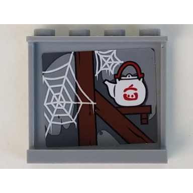 light bluish gray panel 1 x 4 x 3 with side supports - hollow studs with spider webs and japanese teapot pattern sticker - set 70617
