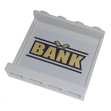 light bluish gray panel 1 x 4 x 3 with side supports - hollow studs with black and gold bank pattern on inside sticker - set 60198