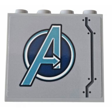 light bluish gray panel 1 x 4 x 3 with side supports - hollow studs with metallic light blue avengers logo and six rivets pattern model left side sticker - set 76143
