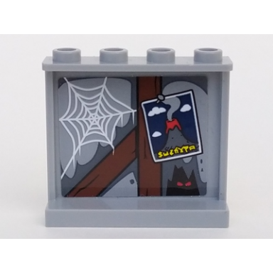 light bluish gray panel 1 x 4 x 3 with side supports - hollow studs with spider web and volcano poster pattern sticker - set 70617
