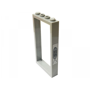 light bluish gray door frame 1 x 4 x 6 with 2 holes on top and bottom with sw mandalorian vault octagonal access panel with buttons on silver background pattern sticker - set 75310