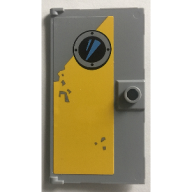 light bluish gray door 1 x 4 x 6 with stud handle with porthole on worn yellow background pattern sticker - set 75157