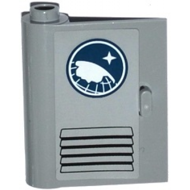 light bluish gray door 1 x 3 x 3 left - open between top and bottom hinge with arctic explorer logo and vents pattern sticker - set 60035