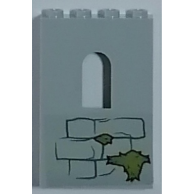 light bluish gray panel 1 x 4 x 5 wall with window with bricks dark bluish gray mortar and olive green moss pattern sticker - set 75947