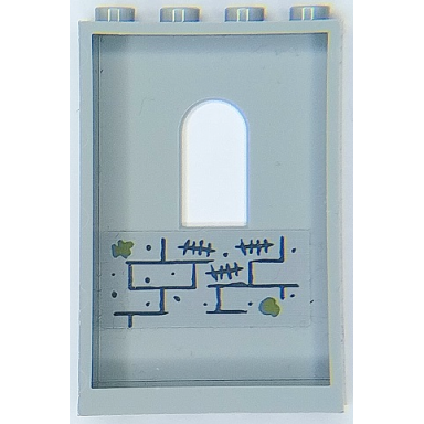 light bluish gray panel 1 x 4 x 5 wall with window with bricks dark bluish gray mortar tally marks and olive green moss pattern on inside sticker - set 70435