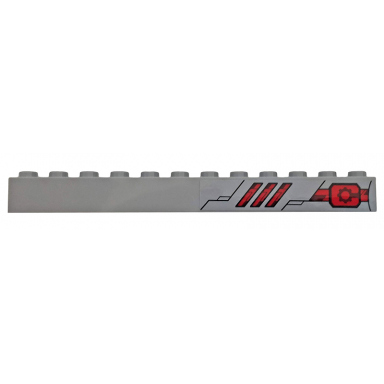 light bluish gray brick 1 x 12 with hull plates vents and black gears on red background pattern model left side sticker - set 76098