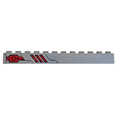 light bluish gray brick 1 x 12 with hull plates vents and black gears on red background pattern model right side sticker - set 76098