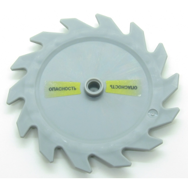 light bluish gray technic circular saw blade 9 x 9 with pin hole and teeth in same direction with cyrillic characters ðððð¡ððð¡ð¢b opasnostb pattern model right side stickers - set 7626