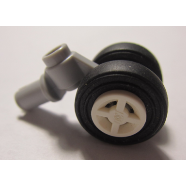 light bluish gray technic pin with dual wheels holder with white wheels and black tires 61483 4624 59895