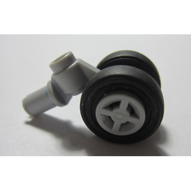 light bluish gray technic pin with dual wheels holder with light bluish gray wheels and black tires 61483 4624 3139