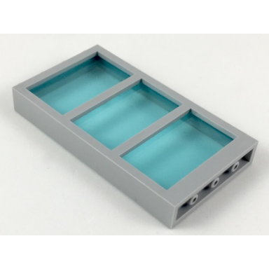 light bluish gray window 1 x 4 x 6 with 3 panes with fixed trans-light blue glass
