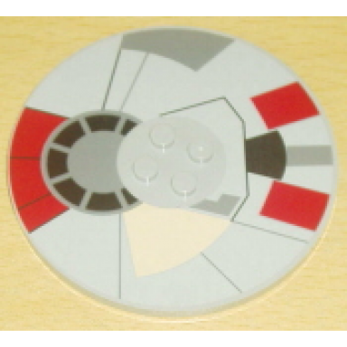 light bluish gray tile round 8 x 8 with 4 studs in center with millennium falcon top pattern sticker - set 4504