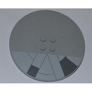 light bluish gray tile round 8 x 8 with 4 studs in center with sw millennium falcon pattern sticker - sets 7965 75105