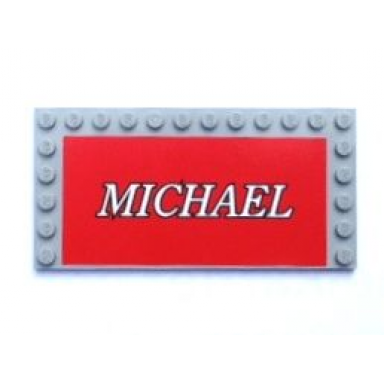 light bluish gray tile modified 6 x 12 with studs on edges with white michael on red background pattern sticker - set 8144-1