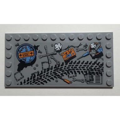 light bluish gray tile modified 6 x 12 with studs on edges with canned oil tin tire tread tools nuts and bolts pattern