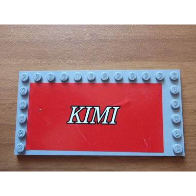light bluish gray tile modified 6 x 12 with studs on edges with white kimi on red background pattern sticker - set 8144-2