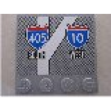 light bluish gray tile modified 4 x 4 with studs on edge with interstate road signs 405 south and 10 west pattern sticker - sets 8147 8495