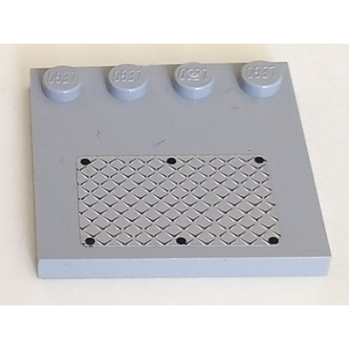light bluish gray tile modified 4 x 4 with studs on edge with 6 black rivets on small silver tread plate pattern sticker - set 7945