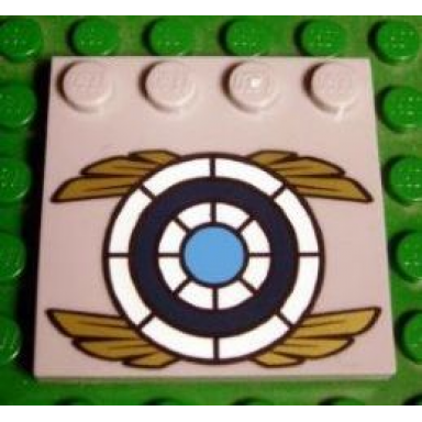 light bluish gray tile modified 4 x 4 with studs on edge with blue and white target with gold wings pattern