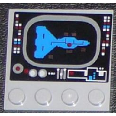 light bluish gray tile modified 4 x 4 with studs on edge with starship on screen and controls pattern sticker - set 7964