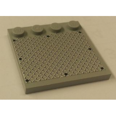 light bluish gray tile modified 4 x 4 with studs on edge with 8 black rivets on large silver tread plate pattern sticker - set 7944