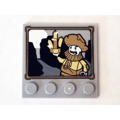 light bluish gray tile modified 4 x 4 with studs on edge with miner forty-niner painting pattern sticker - set 75904