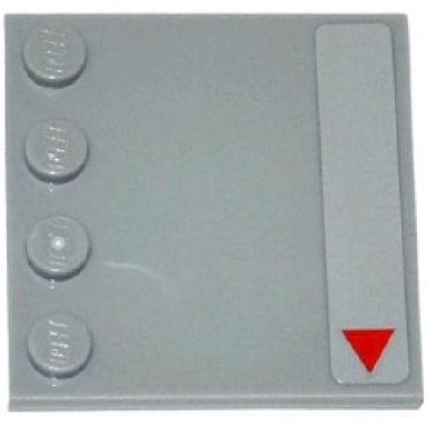 light bluish gray tile modified 4 x 4 with studs on edge with small red triangle pattern model right side sticker - set 75082