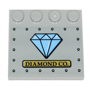light bluish gray tile modified 4 x 4 with studs on edge with diamond co on gold plate medium blue diamond and rivets pattern sticker - set 60243