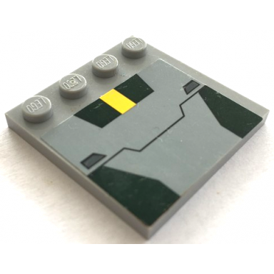 light bluish gray tile modified 4 x 4 with studs on edge with sw a-wing dark green and yellow markings and hull plates pattern sticker - set 75150