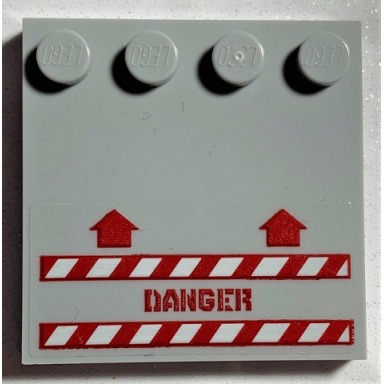 light bluish gray tile modified 4 x 4 with studs on edge with 2 arrows danger and red and white danger stripes pattern sticker - set 70631