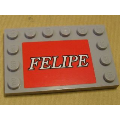 light bluish gray tile modified 4 x 6 with studs on edges with felipe pattern sticker - set 8155