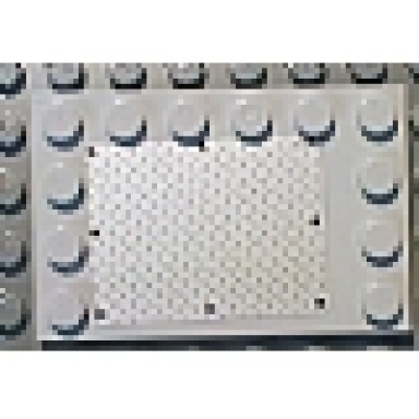 light bluish gray tile modified 4 x 6 with studs on edges with black rivets on silver tread plate pattern sticker - sets 7632 7945