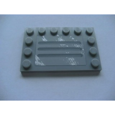 light bluish gray tile modified 4 x 6 with studs on edges with steel plate with scratches type a pattern sticker - set 8273