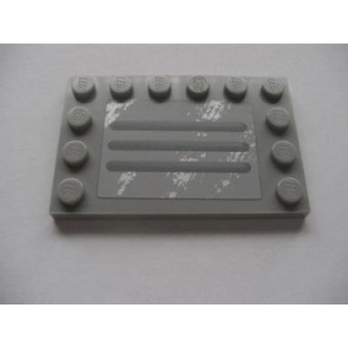 light bluish gray tile modified 4 x 6 with studs on edges with steel plate with scratches type b pattern sticker - set 8273