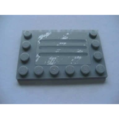 light bluish gray tile modified 4 x 6 with studs on edges with steel plate with scratches type d pattern sticker - set 8273