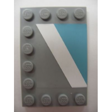 light bluish gray tile modified 4 x 6 with studs on edges with white diagonal stripe right and maersk blue pattern sticker - set 10219