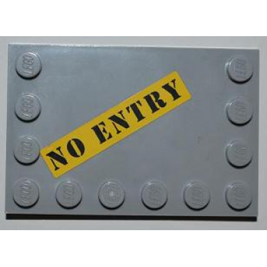 light bluish gray tile modified 4 x 6 with studs on edges with black no entry on yellow background pattern sticker - set 8199