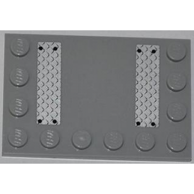 light bluish gray tile modified 4 x 6 with studs on edges with two silver tread plates pattern stickers - set 4643