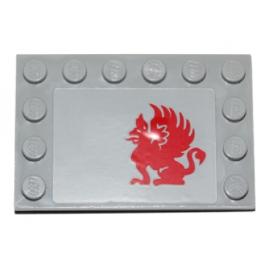 light bluish gray tile modified 4 x 6 with studs on edges with red gryphon pattern model left side sticker - set 75081