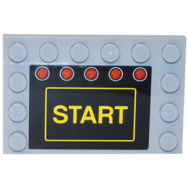light bluish gray tile modified 4 x 6 with studs on edges with yellow start and five red lights on black background pattern sticker - set 75874